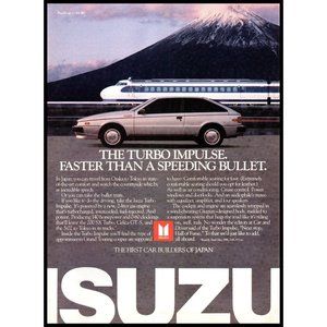 1987 Isuzu Turbo Impulse Vintage Print Ad Mt Fuji Bullet Train Osaka Wall Art